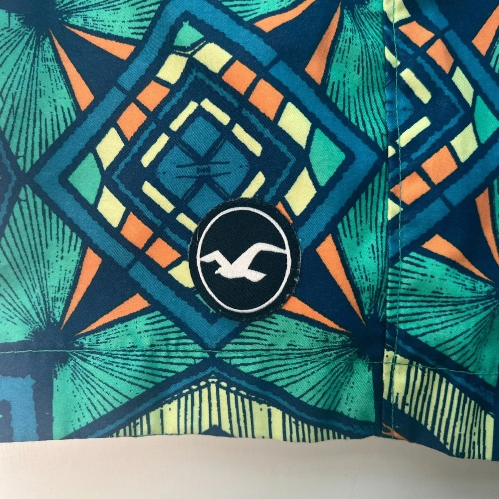 Hollister Mens Swim Shorts Sz 32 Multicolor Geometric Print Boardshorts W34 L8.5